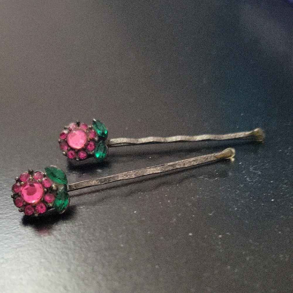 Floral Hair Pins with Pink and Green Accents